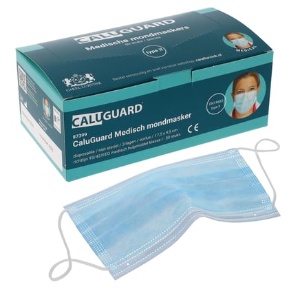 CaluGuard Medical type II mondmasker met oorlus en neusclip 3-lgs blauw