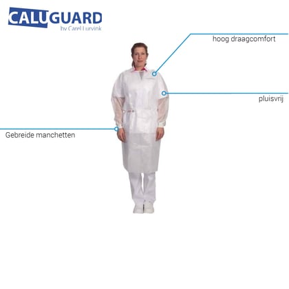 CaluGuard Comfort isolatieschort wit met PE laag en gebreide manchetten