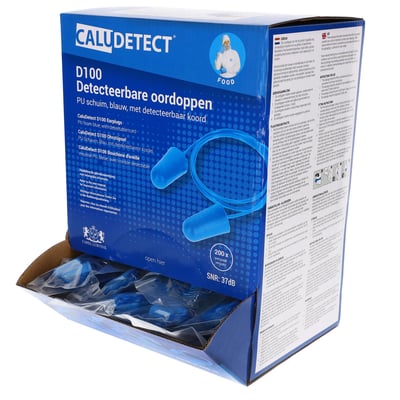 CaluDetect D100 detecteerbare oordoppen PU schuim  blauw detecteerbaar koord per paar verpakt