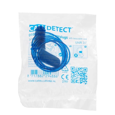 CaluDetect D100 detecteerbare oordoppen PU schuim blauw detecteerbaar koord per paar verpakt