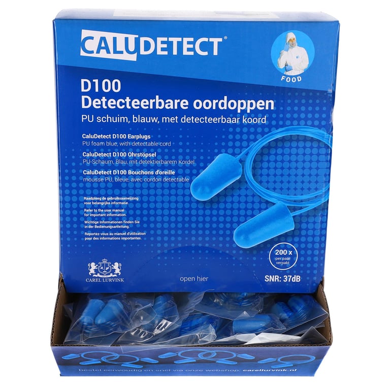 CaluDetect D100 detecteerbare oordoppen PU schuim blauw detecteerbaar koord per paar verpakt