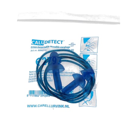 CaluDetect D200 detecteerbare oordoppen TPR blauw detecteerbaar koord per paar verpakt 