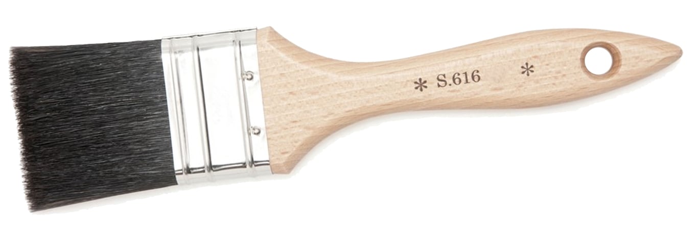 Platte kwast serie 616 zwart haar gelakte houten steel