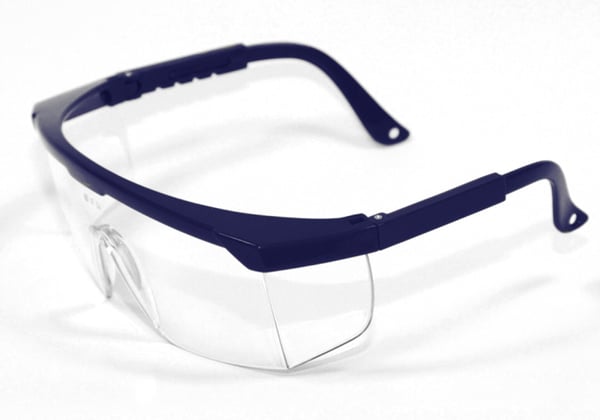 Transparante veiligheidsbril met blauw montuur