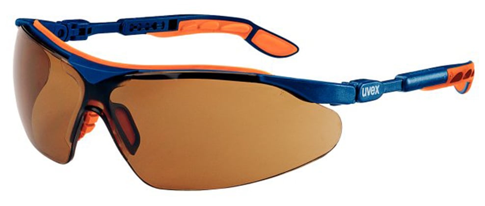 Uvex I-VO veiligheidsbril met bruine lens polycarbonaat blauw oranje