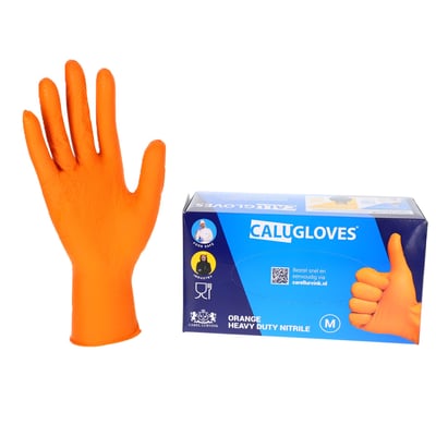 CaluGloves Orange heavy duty nitril wegwerphandschoenen maat M 100st