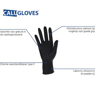 CaluGloves Food Safe black nitril wegwerphandschoenen maat S 100st
