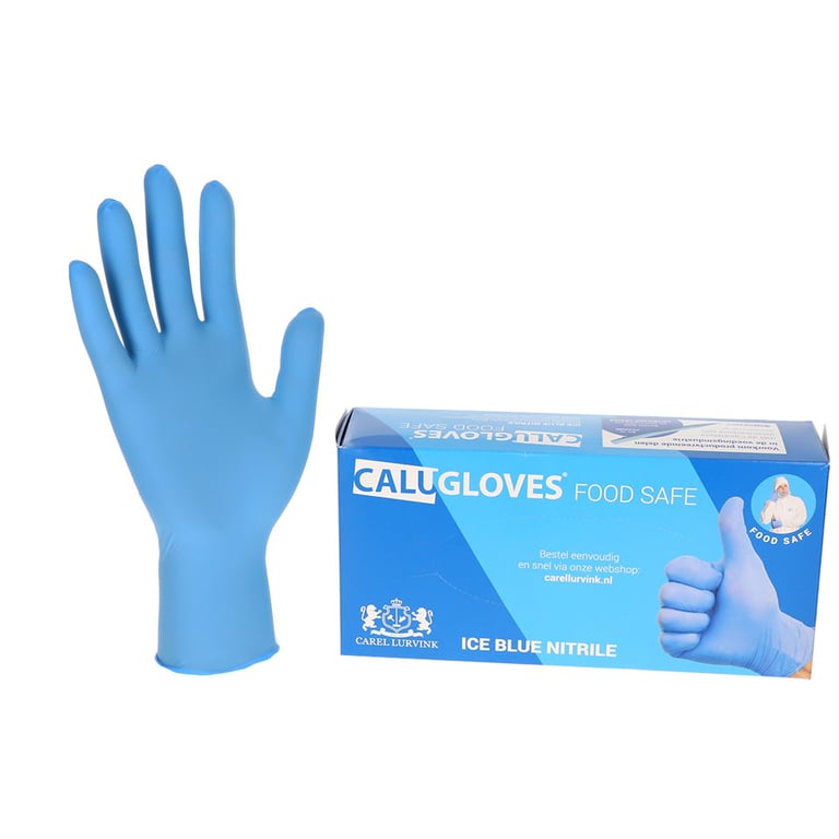 CaluGloves Food Safe Ice Blue nitrile disposable handschoen