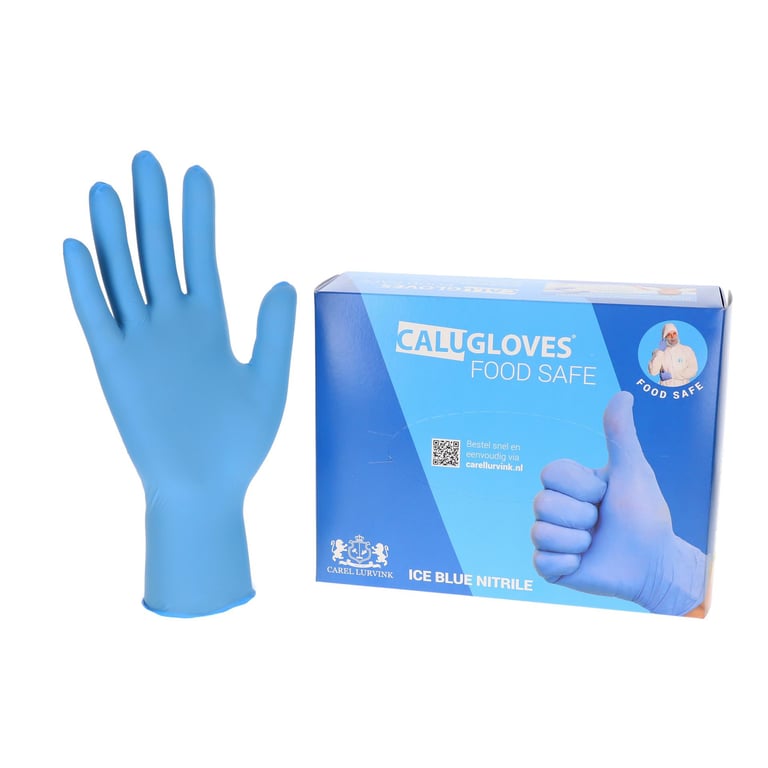 CaluGloves Food Safe Ice Blue nitrile disposable handschoenen