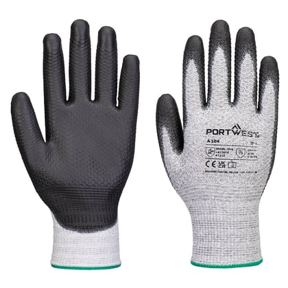 Portwest grip 13 PU Diamond gebreide handschoen  zwart grijs maat XS 
