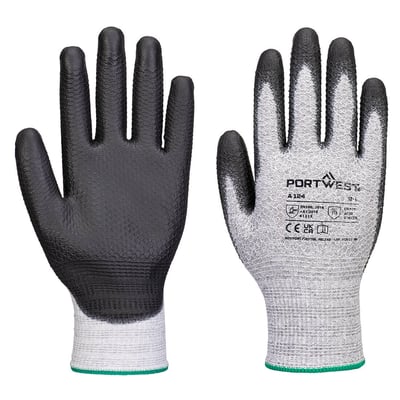 Portwest grip 13 PU Diamond gebreide handschoen  zwart grijs maat XS 