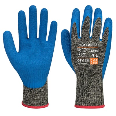 Portwest Snijbestendige Aramide latex handschoen zwart/blauw maat S