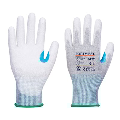 Portwest LR13 ESD PU palmhandschoen grijs wit maat XS