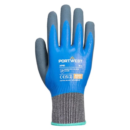 Portwest vloeistofdichte high risk snijbestendige handschoen blauw maat XS