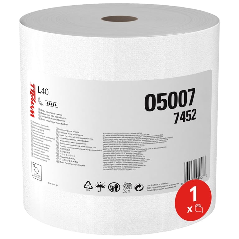 Wypall L40 poetsdoeken 1-lgs wit 750vel per rol