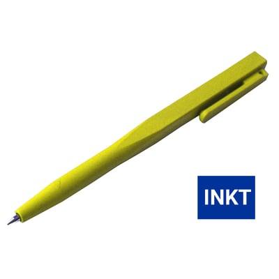 CaluDetect eendelige pen detecteerbaar geel met clip en blauwe inkt