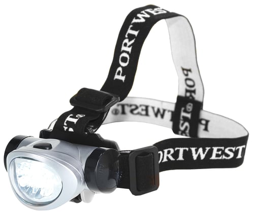 Portwest led verstelbare hoofdlamp zilver zwart