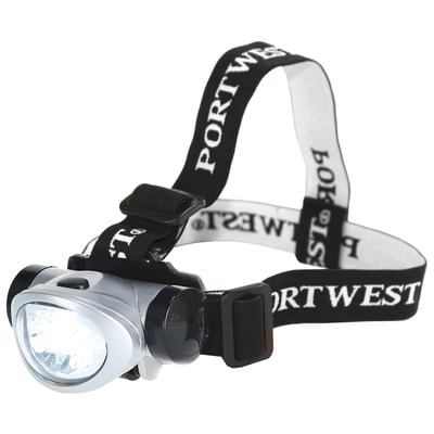 Portwest led verstelbare hoofdlamp zilver zwart