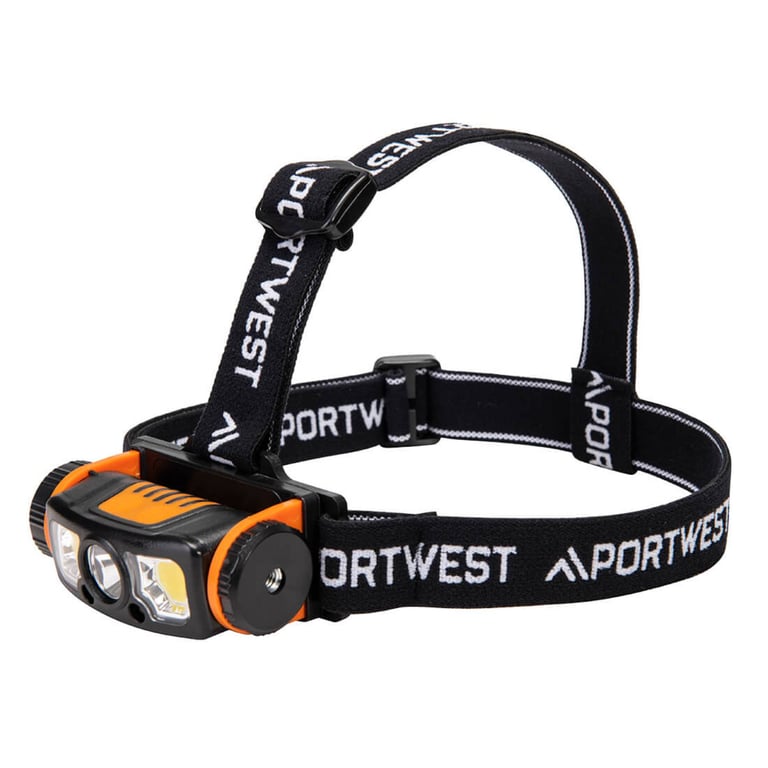 Portwest hoofdlamp USB met led bewegingssensor zwart oranje