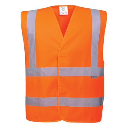 Portwest Hi-Vis two band & brace vest oranje +embleem Plegt-Vos maat S/M