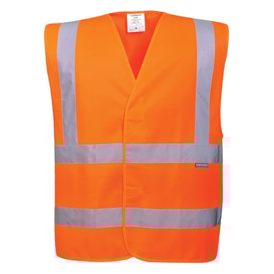 Portwest Hi-Vis two band & brace vest oranje +embleem Plegt-Vos maat S/M