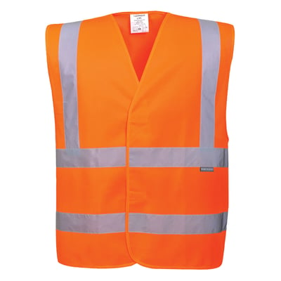 Portwest Hi-Vis two band & brace vest oranje +embleem Plegt-Vos maat S/M