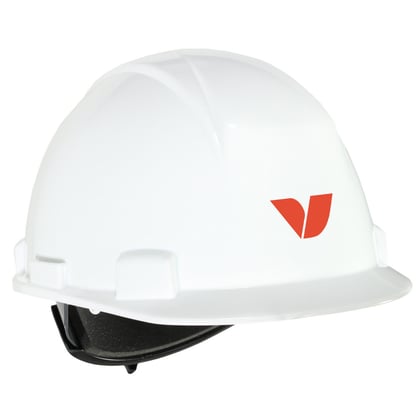 Plegt-Vos veiligheidshelm wit met korte klep en 1 kleurig logo