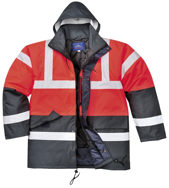 Portwest Hi-Vis verkeersjack rood/marine 100% polyester