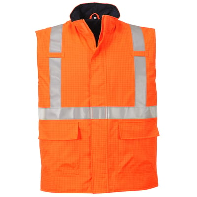 Portwest Bizflame multi-norm regen bodywarmer Hi-vis vlamvertragend oranje maat S