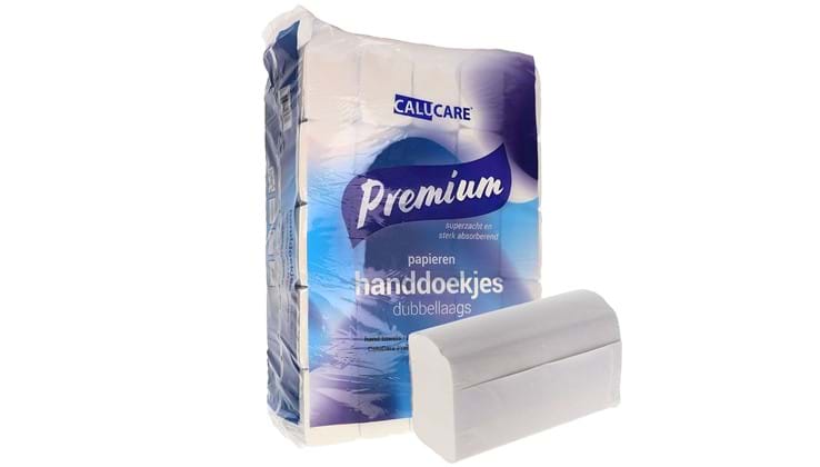 CaluCare Premium handdoekjes 2-lgs W-vouw 100% cellulose 20,6x32cm 3000st