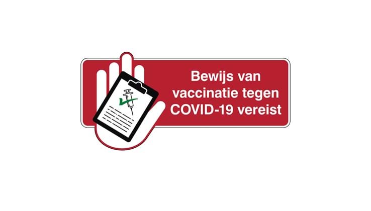 Brady sticker "Bewijs van vaccinatie tegen COVID-19 is vereist" 300x100mm