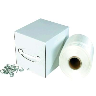 Polyesterband wit 12mm in dispenserdoos 250m inclusief 100 gespen