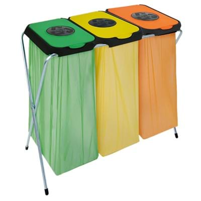 EKOthinks 3 afvalzakhouder met groen en geel en oranje deksel