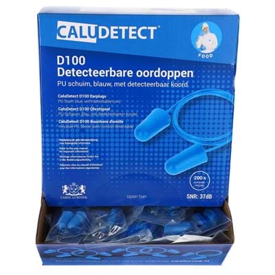 CaluDetect D100 detecteerbare oordoppen PU schuim  blauw detecteerbaar koord per paar verpakt 