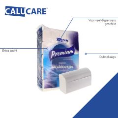 CaluCare Premium handdoekjes 2-lgs W-vouw 100% cellulose 20,6x32cm 3000st